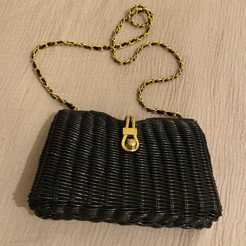 Vintyge Elegant Black Woven Chain Strap Bag - Picture 4 of 10